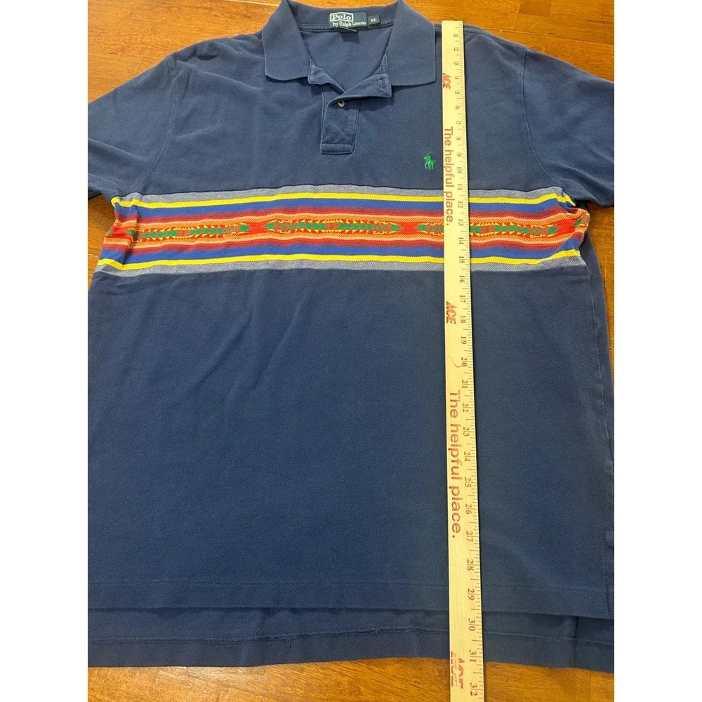 Polo Ralph Lauren Polo Shirt Mens XL Blue Aztec Stripe Southwestern Pony Logo